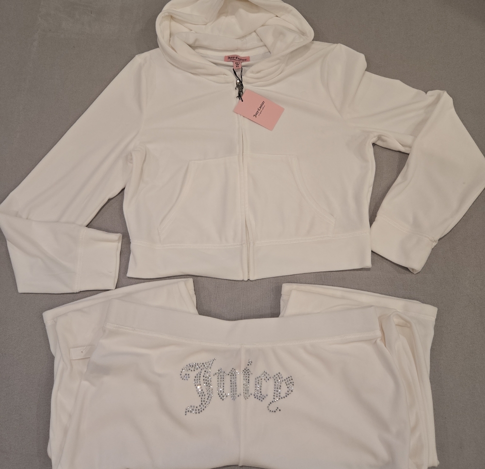 Juicy Couture Tracksuit Womens XL NWT Cream Soda Velour Rhinestone Tracksuit Set